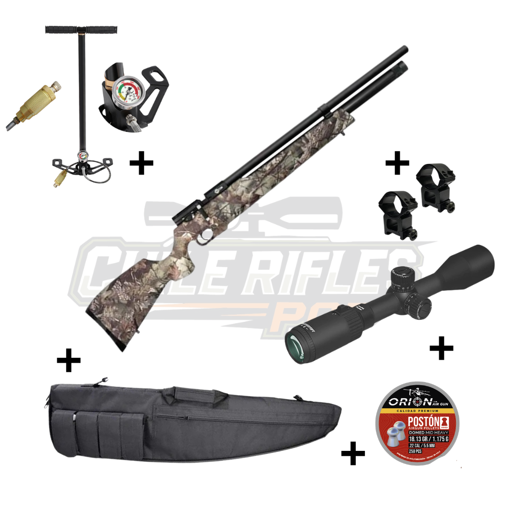 Kit PCP Nova Vista Alpha Camo Calibre 5.5 con mira Discovery, monturas, bombín, funda y postones Orion