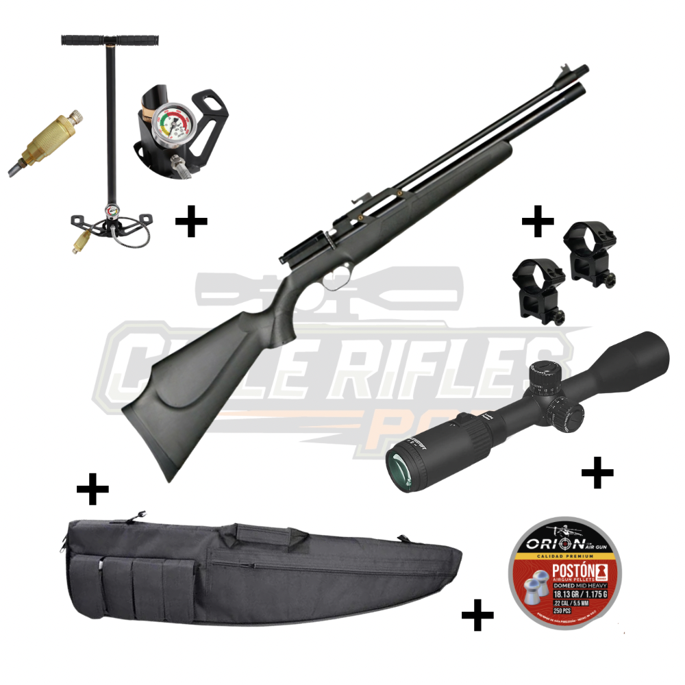 Kit PCP Orion QL-1000 Sintético Calibre 5.5 con mira Discovery, monturas, bombín, funda y postones Orion