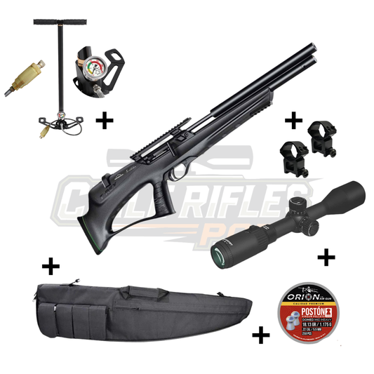 Kit PCP T-Rex Bullpup Calibre 5.5 con mira Discovery, monturas, bombín, funda y postones Orion