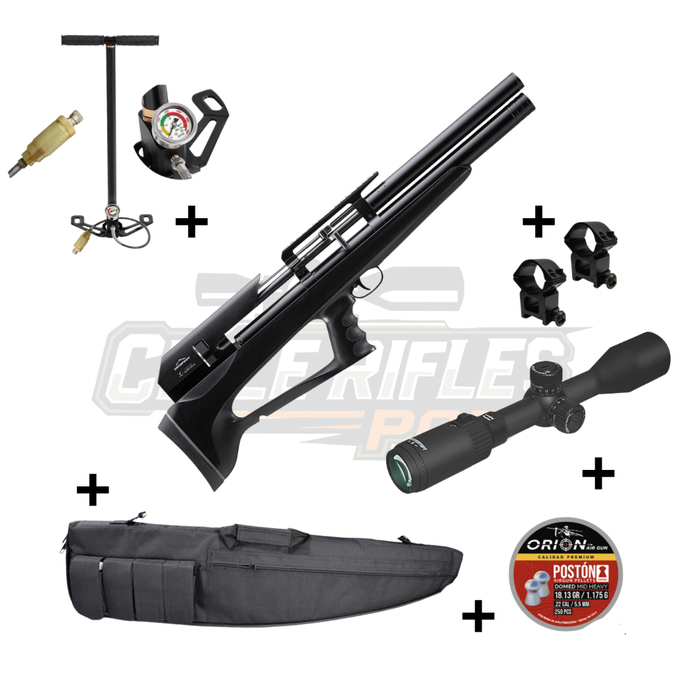 Kit PCP P35 Sintético Calibre 5.5 bullpup con mira Discovery, monturas, bombín, funda y postones Orion