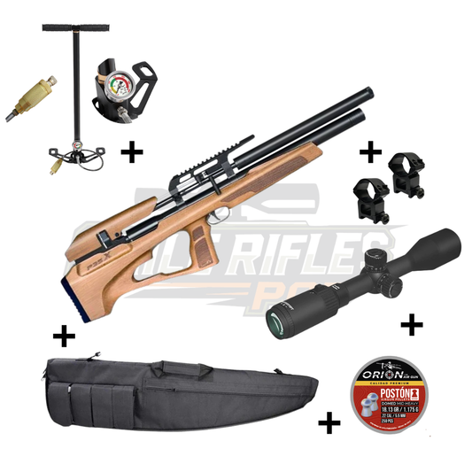 Kit PCP P35X Calibre 5.5 bullpup madera con mira Discovery, monturas, bombín, funda y postones Orion