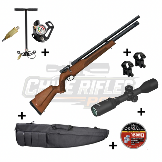Kit PCP Nova Vista Alpha Madera Calibre 5.5 con mira Discovery, monturas, bombín, funda y postones Orion